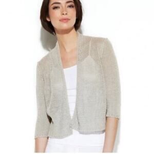 Eileen Fisher Silk Linen Blend Open Knit Women’s Cardigan Size Large Cream